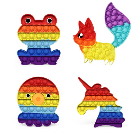 Pop It Animal 4xCombo -  (Frog, Fox, Octopus and Unicorn) Fidget Toys Animal Pack