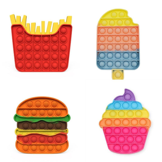 Pop It Food 4xCombo (Burger, French Fries, Popsicle, Cupcake)- Fidget Toys Food Pack